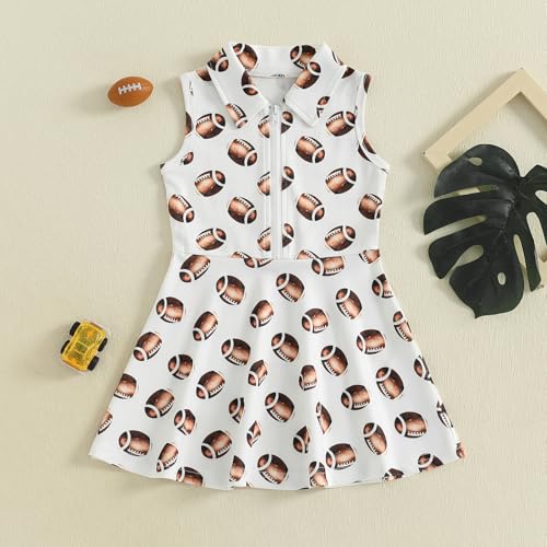 Baby Girl Toddler Football Game Day Sleeveless Collar Zip Up Sport Dress Kids Athletic Workout Outfit3