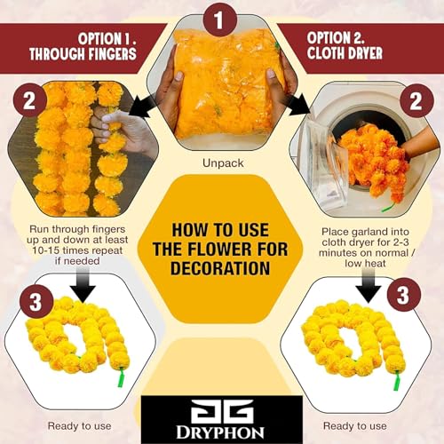 Image of Marigold Garlands Decoration with Bell, Artificial Flowers for Decorations Hanging Garlands for Home Decorations, Ganpati Decoration /Diwali Decoration for Home Decor- (Yellow, Pack of 20)