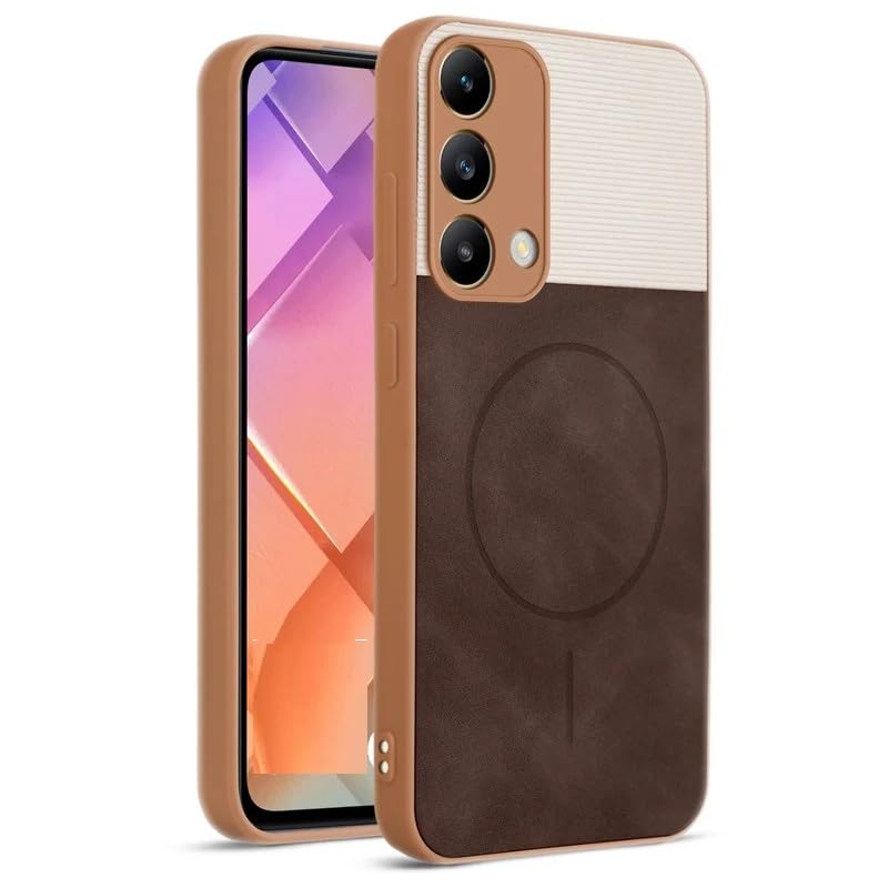 Image of Bintage Mac Safe Design Hard Slim Back Case | Soft Border Camera Protect | Dual PU Leather Finish Back Cover Compatible for Oppo F19 / Oppo F19s 4G - White & Cherry Brown