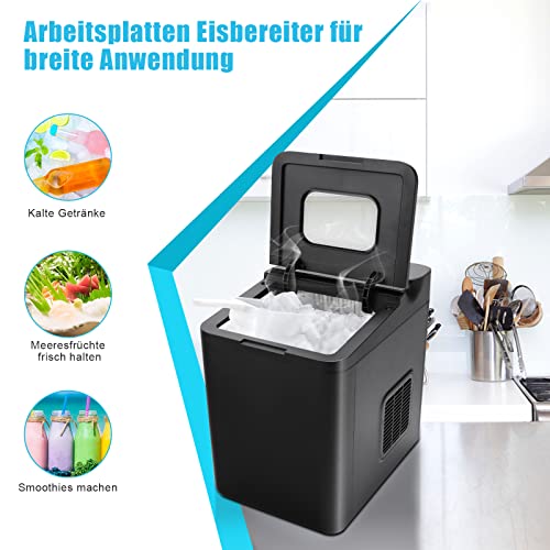 COSTWAY Eiswürfelmaschine Edelstahl Klein | Ice Cube Maker | 12 Kg 24 H | Zubereitung in 6 Min | 1,5 Liter Wassertank | LED-Display | Selbstreinigungsfunktion | 2 Eiswürfel Größen Inkl. Schaufel – Bild 7