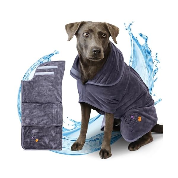 CLUFFY Premium Dog Bathrobe [Extremely Absorbent] Dog Clothing & Accessories Made of Soft Material Version with Improved Velcro Fastening – Dog Bathrobe Perfect for Summer (M)