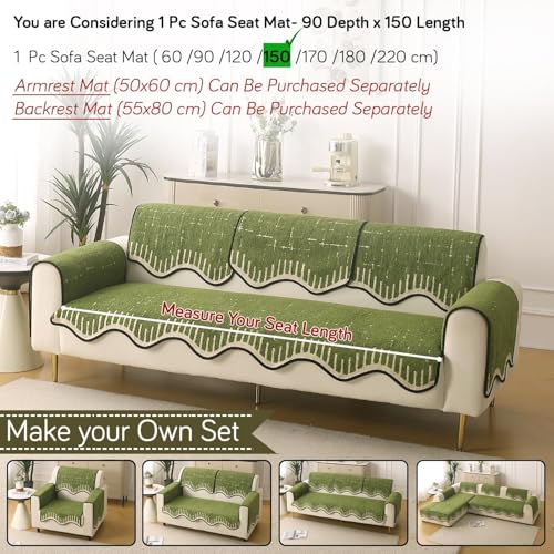 Image of HOKIPO Premium Supple Soft Wavy Sofa Cover Mat with Curve for 1 /2 /3 Seater and L Shape Sofa. Make Your Own Sofa Cover Set, Mat Length 90(D) x 150(L) cm, Green (NEW-AR-5975-GRN)