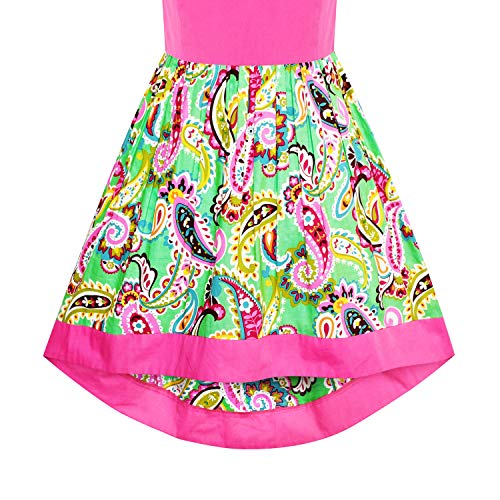 Sunny Fashion Girls Dress Cold Shoulder Paisley Green Pink Hi-Low Dress4