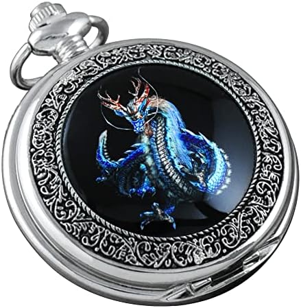 Mini Dés DND Steampunk – Coffret Montre De Poche Avec Dragon, 7 Dés Métal, Sac En Cuir – Cadeau Joueur Rôle