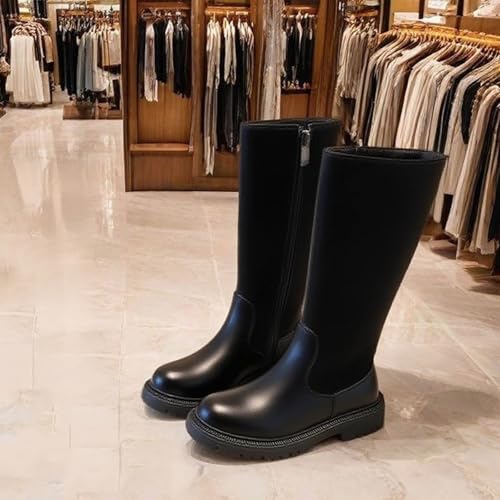 Kids Mid Calf Boots Girls Leather Knee High Winter Shoes Toddler Warm Lined Fashion Dress Zipper Riding Boots Casual3