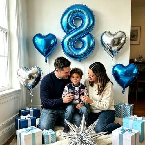 Image of TONIFUL 8th Birthday Balloons Kit 40 Inch Blue Large Number 8 Foil Balloon
