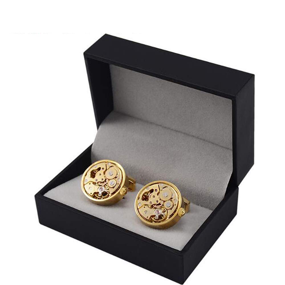Neuartige Manschettenknöpfe für Herren aus Gold, Deluxe Steampunk Vintage Mechanische Steampunk-Manschettenknöpfe, mit eleganter Aufbewahrungsbox