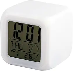 MEISI Despertador digital, relógio de 7 cores com cubo brilhante, despertador eletrônico de LED, relógio portátil multifuncional para casa, quarto de crianças, toque de despertar