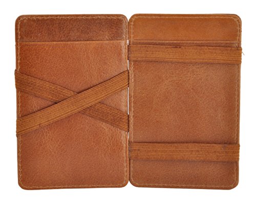 XAX RFID Blocking Thin Minimalist Magic Wallet, Vegetable Tan Leather (Tan)