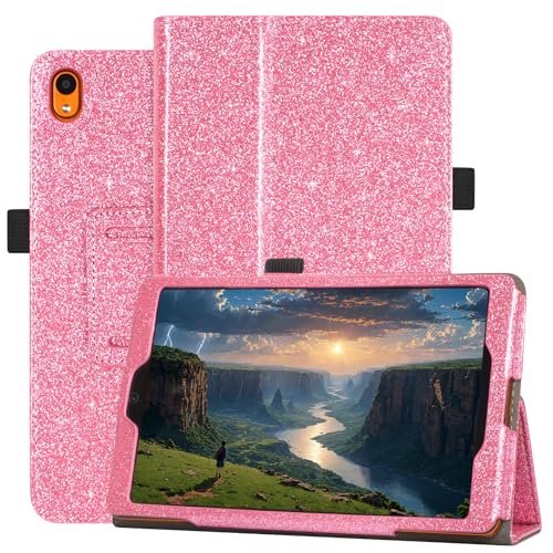 JKhandy Case for Onn. 7 Inch Tablet Gen 4 Model:100135924 2024 Release - Folio PU Leather Stand Cover with Pencil Holder, Glitter Pink