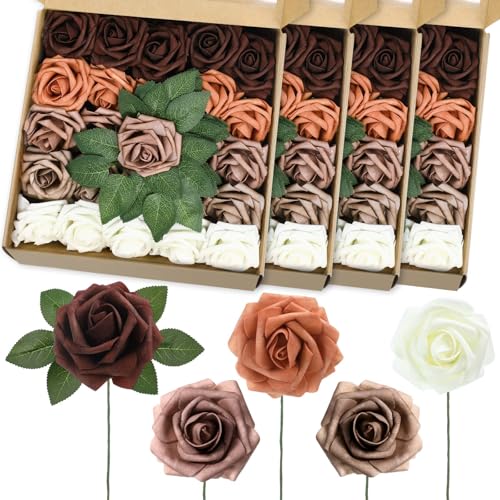 Luinabio 100 Pcs Artificial Rose Flowers, Shades of Earth Tones