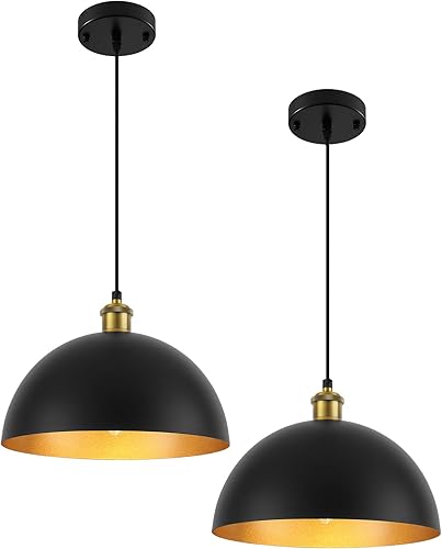 Luces colgantes para isla de cocina, 11.8 pulgadas, color negro y dorado, lámpara colgante de cúpula para comedor, sala de estar, dormitorio,