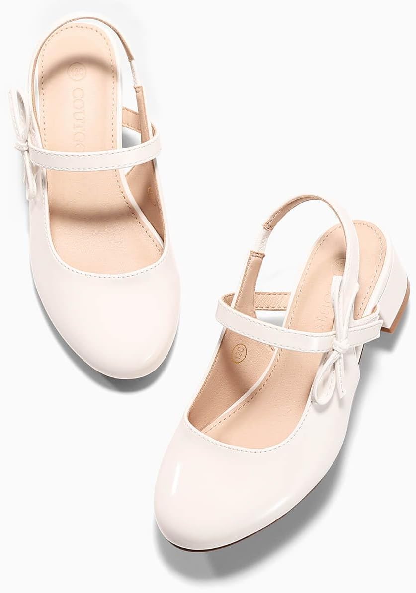 Coutgo Girls Dress Shoes Flower Girl Mary Jane Low Heels Wedding Party Bow Pumps for Toddler Little Big Kid - Image 7