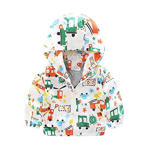 Toddler Boys Windbreaker Long Sleeve Windproof Outwear Casual Zip Hooded Jacket (White, 4-5 Years)