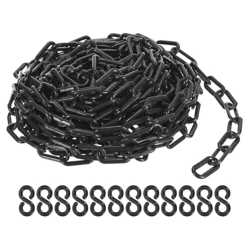 Chaînes en plastique noires PATIKIL 8mm de 50 pieds avec 12 crochets pour barrières de sécurité