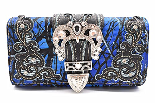 Camouflage Crown Buckle Western Style Purse Floral Shine Glow Country Handbag Women Shoulder Bag Crossbody Wallet Set3