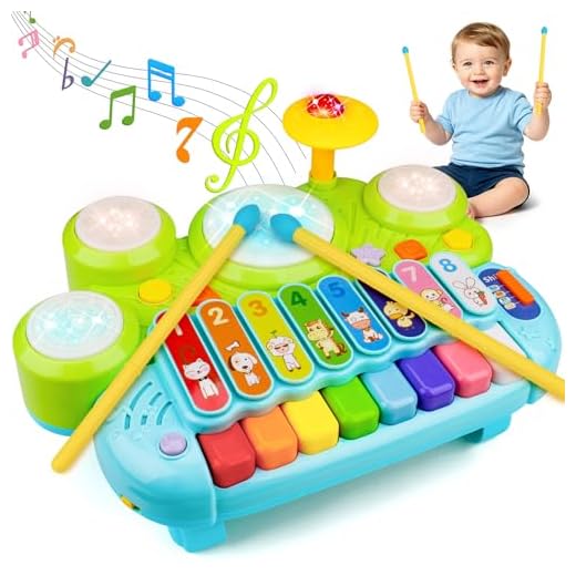Baby Musical Toys 3 in 1 Piano Keyboard Xylophone Drum Set Gift for 1 Year Old Girls Boys Toys Age 2 Learning Developmental Toys for Toddlers 1-3 Infant Baby Toys 6 9 12 18 Month Easter Basket Stuffer