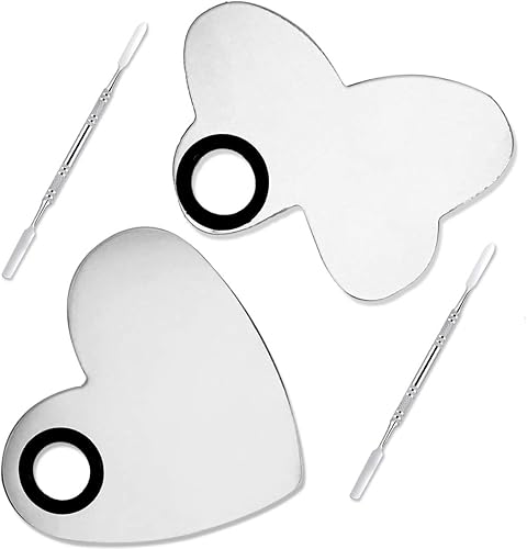 2 juegos de paleta de mezcla de maquillaje 2 en 1, bandeja de paleta de maquillaje cosmético de acero inoxidable con espátula, paleta mezcladora de