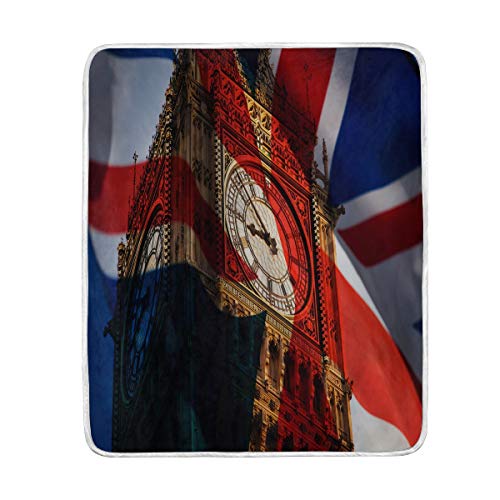 MNSRUU - Manta suave y cálida con la bandera británica de Big Ben London, para cama, sofá, viajes, camping, 127 cm x 152,4 cm, tamaño de manta para niños y mujeres