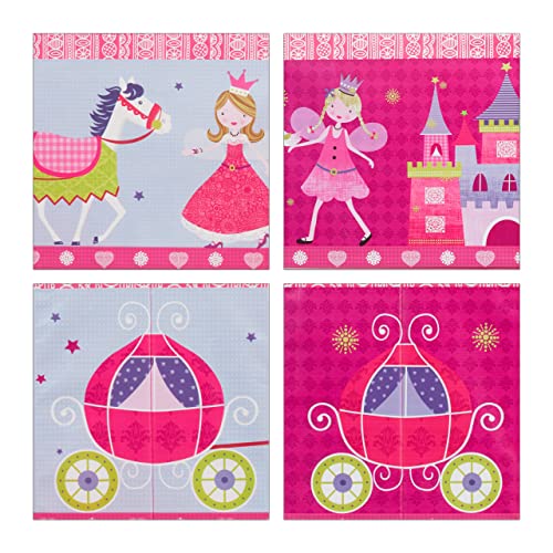 Relaxdays Sitzbox Kinder, Faltbare Aufbewahrungsbox mit Stauraum, Deckel, Prinzessin & Fee, 50 Liter, platzsparend, pink