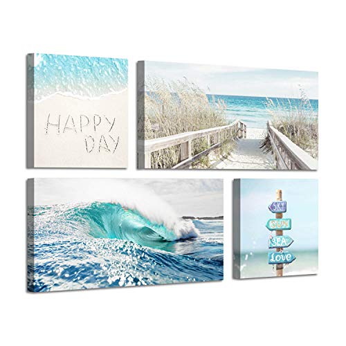 ARTISTIC PATH Beach Ocean Canvas Wall Art: Ocean Wave & Pathway and Beach Relax Signs Giclee Prints Artwork Picture for Bedroom(Overall 36" W x 24" H, Multi-Sized)