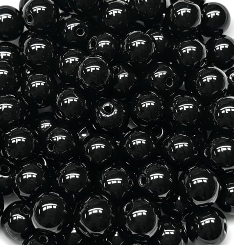 Bxwoum 100PCS Glass Beads 10mm Glass Beads for Barcelet and Jewelry Making DIY Crafts (Black)