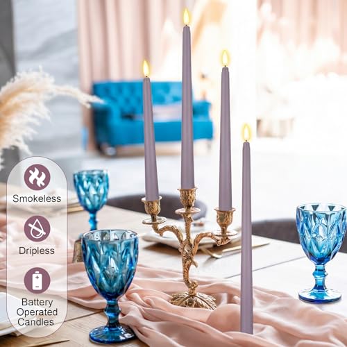 Image of Rossesay 24 Pcs Flameless LED Taper Candles Battery Operated Candle 8.5 inch, 9.65 inch, 10.8 inch, 12.8 inch Flameless Candlesticks Flickering for Christmas Church Wedding Indoor Decoration(Classic, Purple)