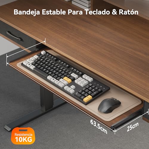 WALKINGDESK Escritorio Elevable Eléctrico con Bandeja para Teclado, 160 x 60 cm Escritorio Regulable en Altura, Mesa Elevable con Soporte Monitor, Mesa Ergonómico de Bipedestación, Negro Nogal - imagen 4