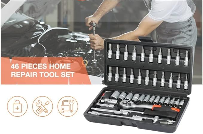 SQUADO Set di chiavi a bussola combinate Daiwa da 8 pollici (20,3 cm), con attacco esagonale da 1/4 e 1/2 pollici (6,35 e 12,7 mm) Riparazione Auto 46 pcs