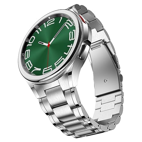 BAIHUIAM No Gap Metal Bands Compatible with Samsung Galaxy Watch 6 Classic 47mm/43mm Band Men Solid Stainless Steel Band Business Replacement Strap Silver