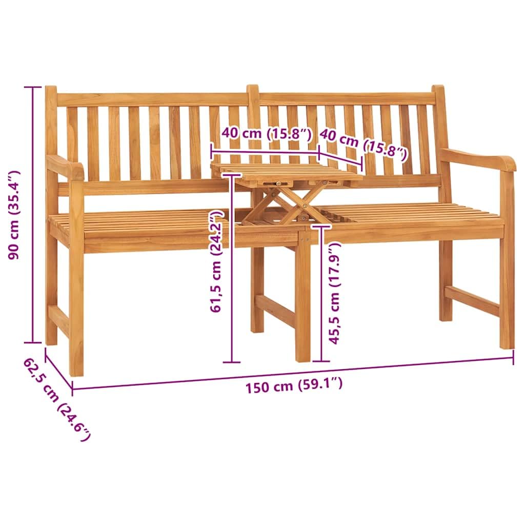 Banco de jardín de 3 plazas con mesa de 150 cm, madera maciza de