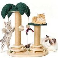 6-in-1 Katzenspielzeug Selbstbeschäftigung Holz, Kratzspielzeug für Katzen, Spielzeug mit Katzenminze, Katzenmöbel mit Rotierende Kugelbahn, Federn, Bälle, Juteseile & Sisalseil, für kleine Katzen