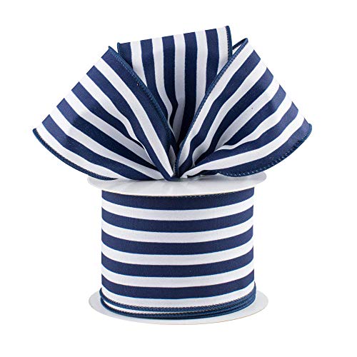 Image of Navy White Stripe Wired Ribbon - 2 1 /2 inch x 10 Yards, 4th of July, America 250 Anniversary, Father's Day, USA Patriotic Decor, Birthday, Police Support Bows, Wreath, Veterans Day, Garlands, Gifts, Swag
