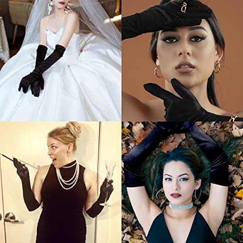Hzmm Long Satin Gloves 1920S Opera Gloves 21 Inch Long Gloves For Women Elbow Length Gloves For Wedding Banquet Halloween Christmas Party Stretchy Adult Size, Black #TOP5