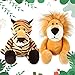 2 Pezzi Animali di Peluche dello Zoo Simpatici Giocattoli Animali Set Giocattoli di Peluche Animali della Giungla per Tua Figlia Figlio Bomboniere 9,9 Pollici(Leone, Tigre)