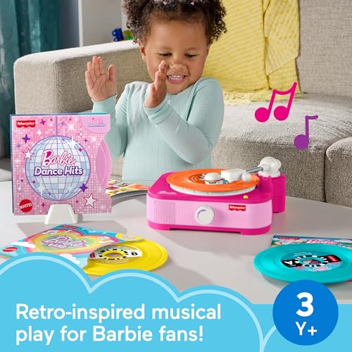 Image of Fisher-Price Musical Toy Barbie Record Player with 5 Records & Display Rack for Preschool Pretend Play Kids Ages 3+ Years