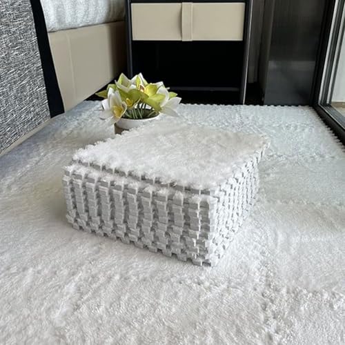 50 Stück Ineinandergreifende Plüsch-Schaumstoffmatte 30 x 30cm Wohnzimmer-Schlafzimmer-Teppichfliesen Zusammensteckbare Schaumstoff-Bodenfliesen Für Spielz (Weiß 50 Stück)