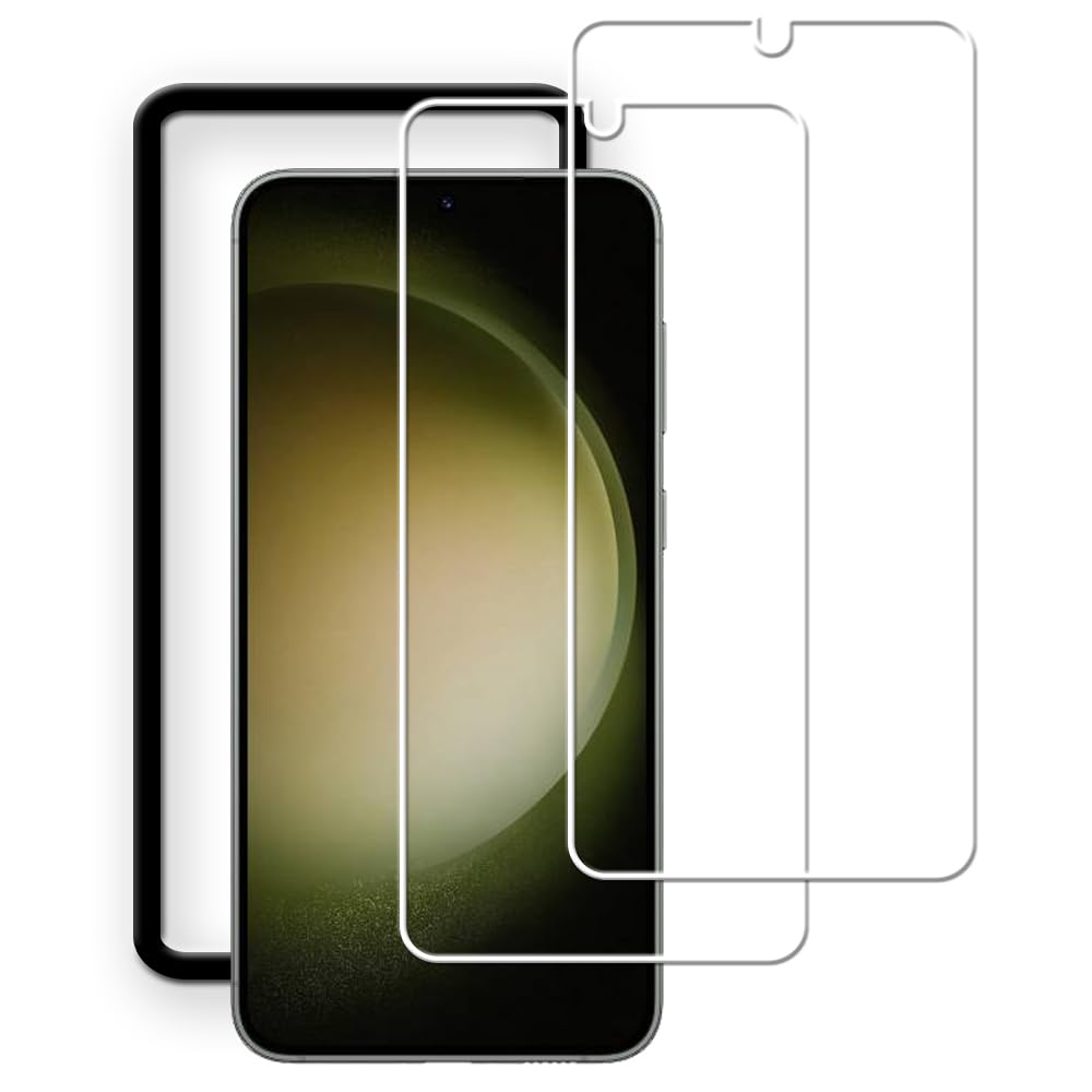 指紋認証 対応 galaxy s23 用の ガラスフィルム 強化ガラス日本旭硝子素材製 保護フィルム ガイド枠付き, 2枚セット