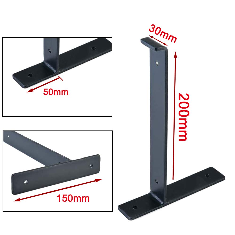 Staffe for mensole decorative da 4 pezzi da 12 pollici nere, staffe for mensole professionali in metallo resistente, staffa di supporto for mensole sospese a parete con fissaggi(H 200 X L 15