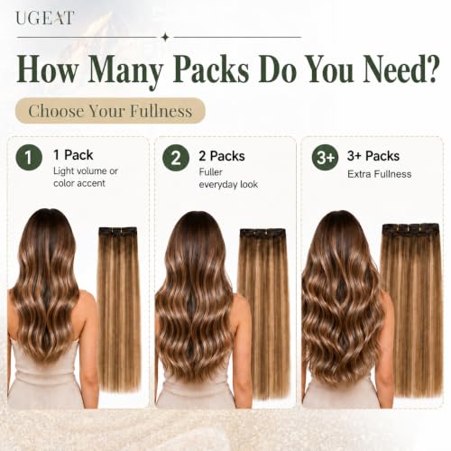 Image of Ugeat Weft Hair Extensions Human Hair, Human Hair Extensions Sew in 22 Inch 100g, Hair Weft Extensions Dark Brown Balayage Medium Brown, for Women