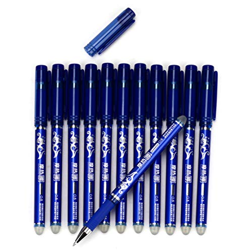 WONOLO 12PCS 0.5mm Erasable Pen Blue Gel Ink Roller Ball Pens Set Home Office Stationery Party Gift