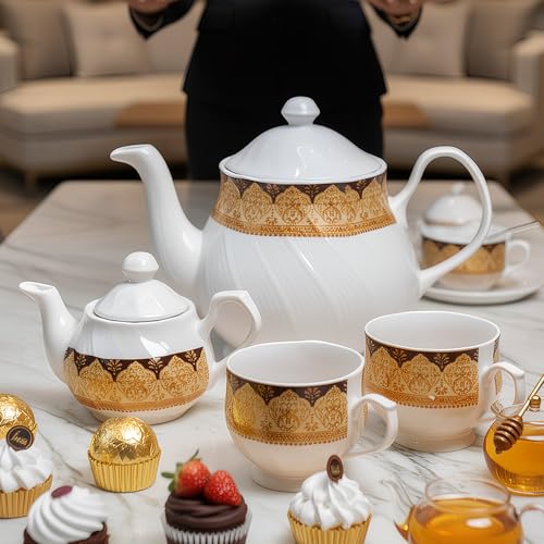 Image of U.P.C. Cup with Saucer Set of 12 Pcs | Tea /Coffee Cups | Ceramic | Microwave & Dishwasher Safe | Bone-Ash Free | Extra Strong | Super Light | Crockery Set Ideal for Daily (Kettle Set- TS03)