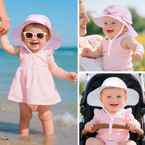2 Pack Baby Sun Hat Toddler UPF 50+ Sun Protection Wide Brim Cap Kids Girls Summer Beach Hat for Swim Traveling 7