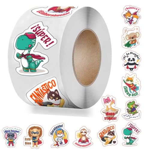 500pcs Spanish Student Stickers: Animal Themed Motivational Decals | Teacher’s Classroom Reward Supplies | Encouragement & Fun Tools for Learning Spanish