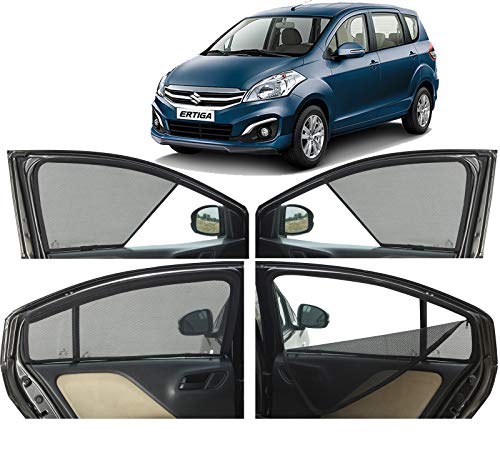 Image of Autofact Magnetic Car Sunshades Compatible with Maruti Ertiga Old (2012 to 2018) (Set of 4) - Easy Installation, UV Protection (Front 2 Half-Cut for Side Mirror Visibility, Rear 2 with Zippers)