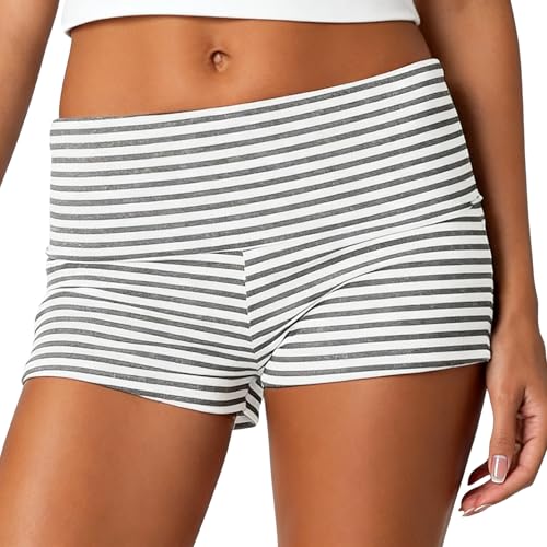 Image of KMBANGI Womens Fold Over Shorts Elastic Waist Y2k Lounge Shorts Foldover Cute Pajama Micro Bottoms Mini Shorts Sleepwear