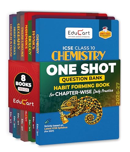 Image of Educart ICSE Class 10 One Shot Question Bank 2027 (Set of 8 Books) | Physics, Chemistry, Maths, Biology, English 1 & 2, Geography, History & Civics | 2026-27 Exam