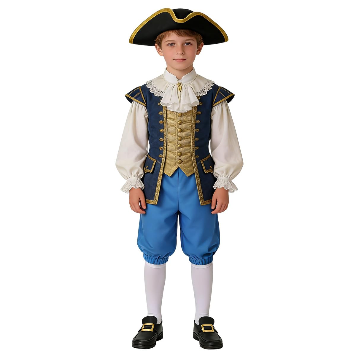 BPURB Boy's Colonial Costume Kids Medieval Pirate Cosplay Costume Renaissance Costume Breeches (Pants with Knee High White Socks and Gold Shoe Buckle)