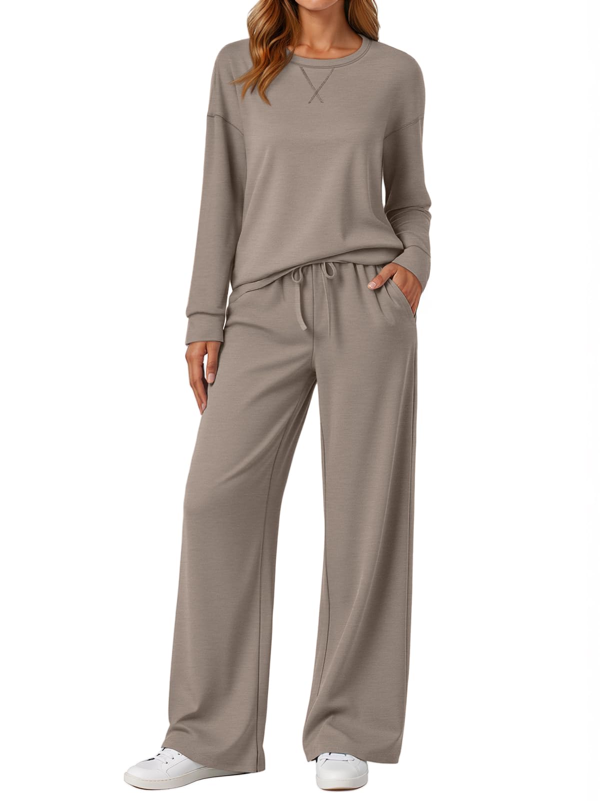 AUTOMET Womens Sweatsuits 2 Piece Sets Travel Outfits 2026 Fall Matching Lounge Set Oversized Sweatshirt Wide Leg Pants