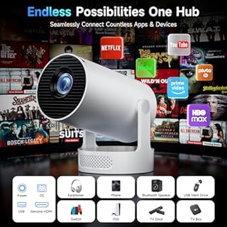 Kimwood Projector with Upgraded HiFi Speaker, [Built-in Apps] 1080P Mini Portable Projector Lower Noise Auto Keystone WiFi 6 Bluetooth 5.4 Ultra Short Throw Projectors for Big Screen (White)